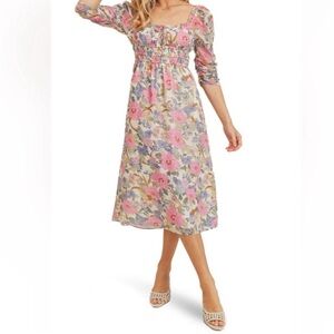 LUSH Vintage Floral Print Empire Waist Midi Dress.